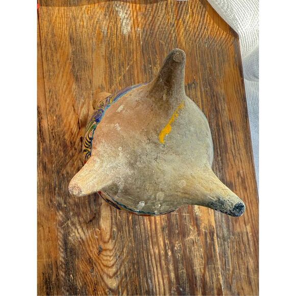 VTG Mexican Clay Hand Painted Pottery Folkart Tripod Ewer Vase Multicolor Medium - Picture 5 of 6